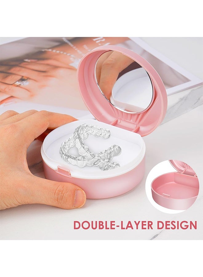 Retainer Case With Mirror, Aligner Case Mouth Guard Holder, Durable Hygienic Dental Storage Container for Travel Carrying Protecting Braces Partial Dentures (Pink) - Image 2